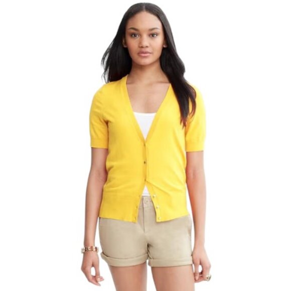 Banana Republic yellow knit short sleeve V neck button up cardigan size XL - Picture 1 of 8